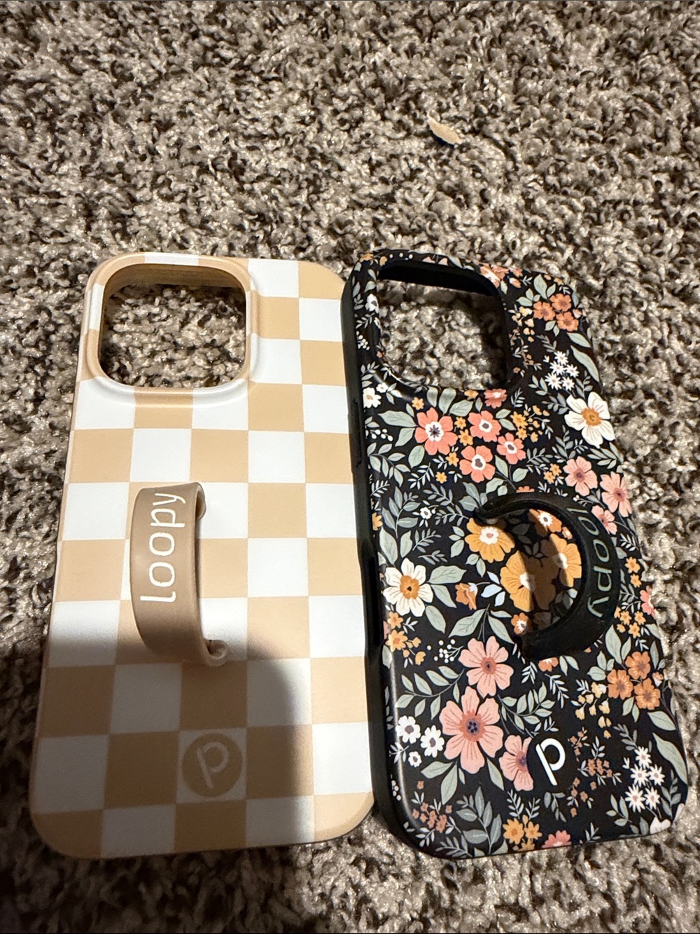 Loopy Case Beige Checker & Black Floral Phone Case Duo with Grips
